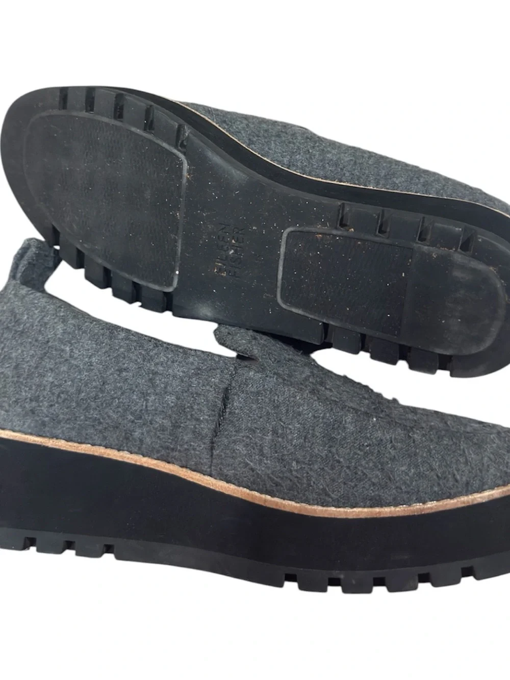 EILEEN FISHER womens size 6 Ells gray wool knit slip on platform loafers